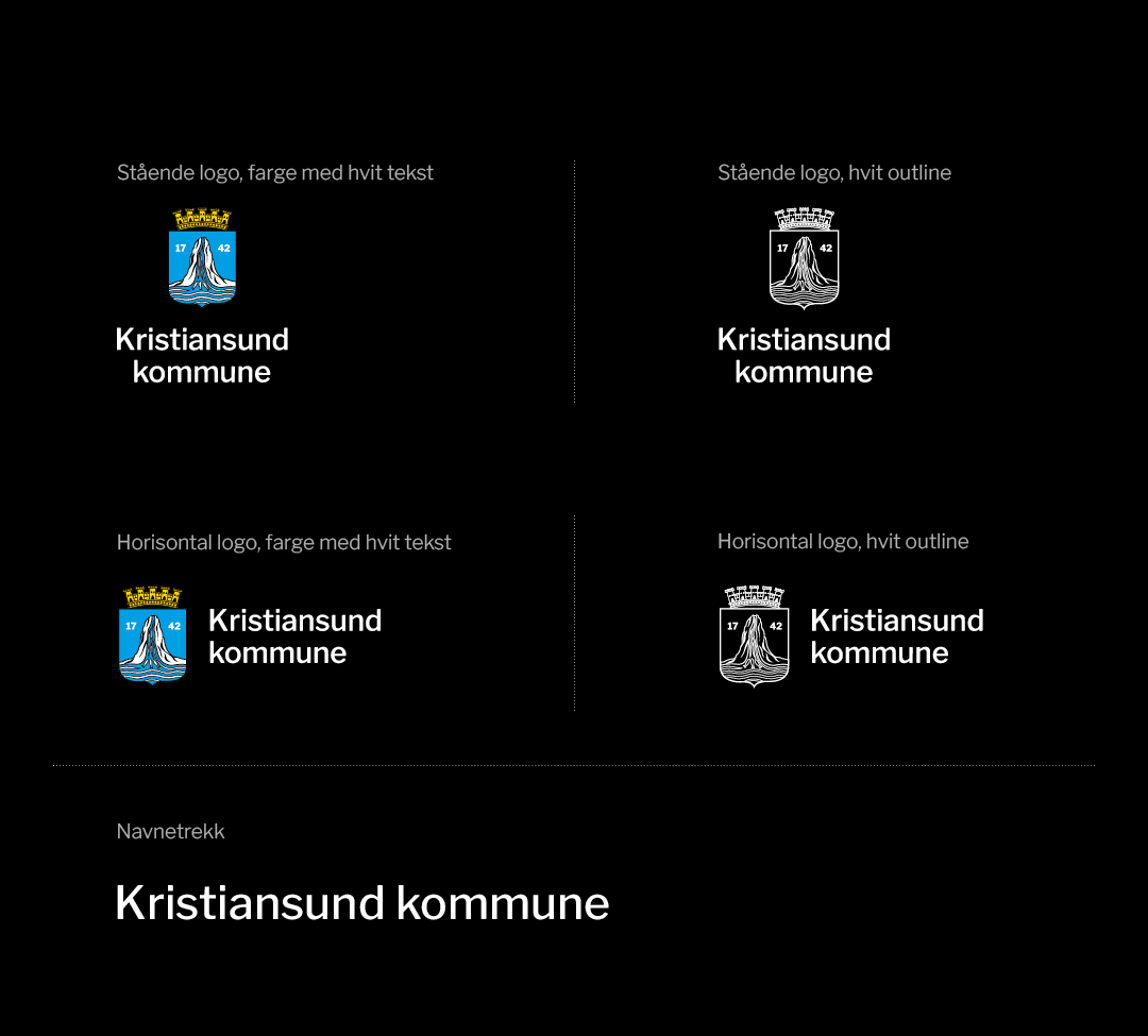 Viser 4 logoer (samme logo alle gangene) og en tekstrad. Logo til Krisitansund kommune. tekst: Krisitansund kommune - Klikk for stort bilde