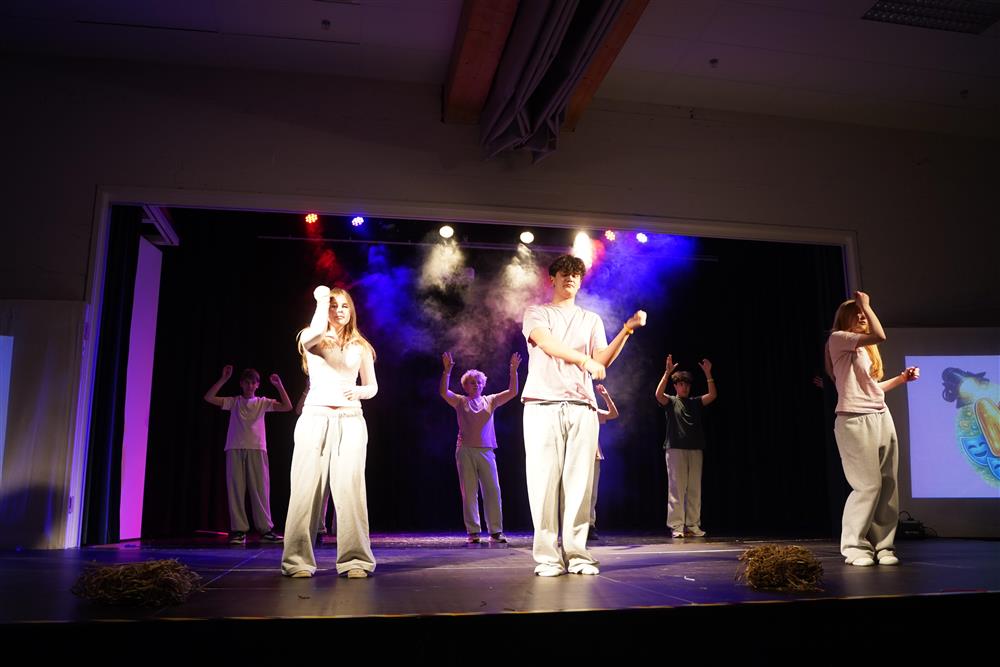 Innføringsklassen med danseoppstilling etter pausen - Klikk for stort bilde