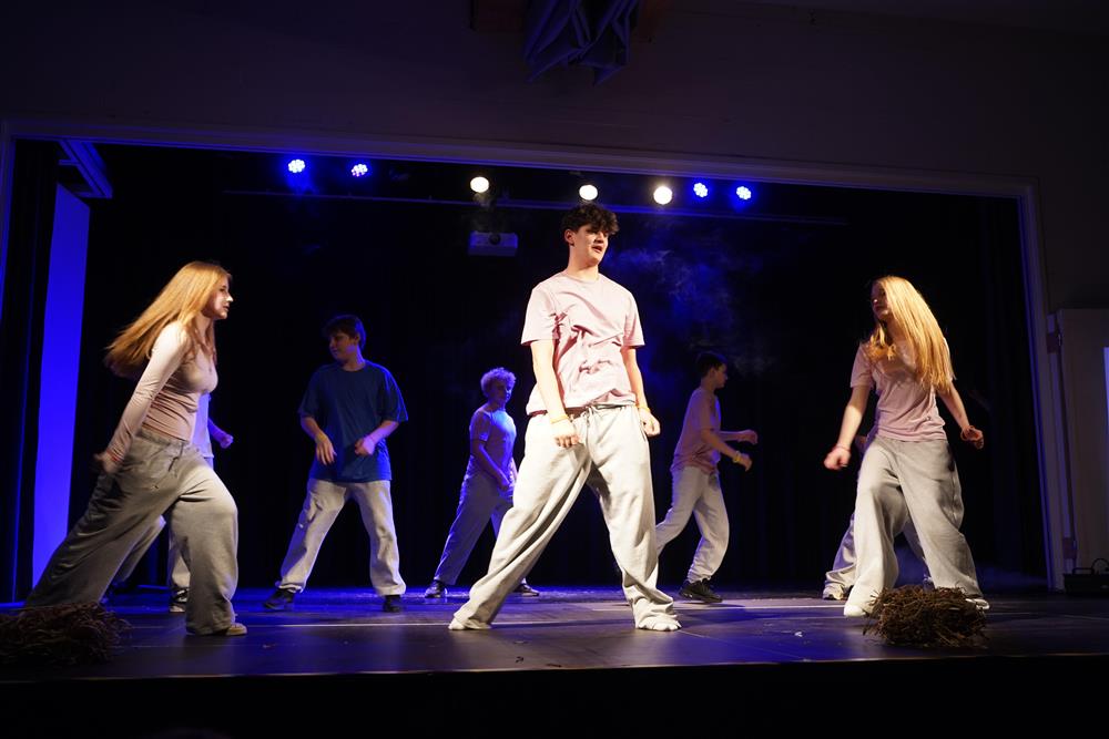 Innføringsklassen med danseoppstilling etter pausen - Klikk for stort bilde