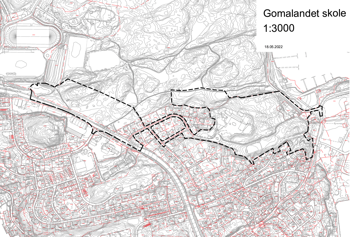 Skjermdump av et kart som viser området rundt Goma skole - Klikk for stort bilde