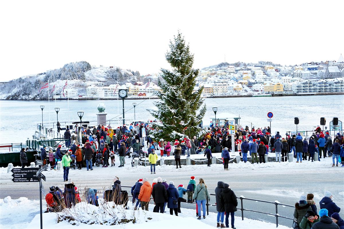 Illustrasjonsfoto med bilde av julegran på Piren og stor folkemengde - Klikk for stort bilde