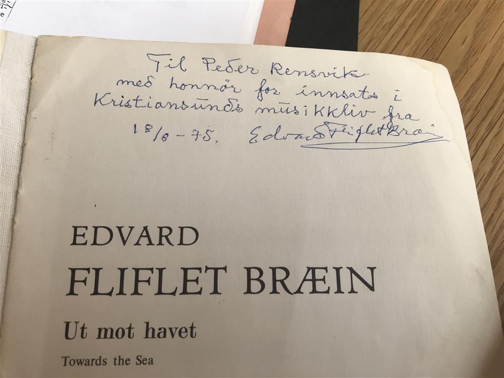 Skrftlig Hilsen fra Edvard Fliflet Bræin til Peder Rensvik i 1975 - Klikk for stort bilde